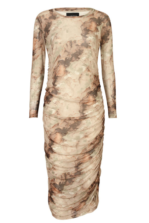 Liberte - Mesh-Ls-Long-Dress 22219 - Brown Gold Marble Kjoler 
