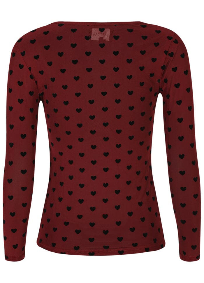 Liberte - Mesh-Ls-Tshirt 22065 - Bordeaux Black Flock Heart Bluser 