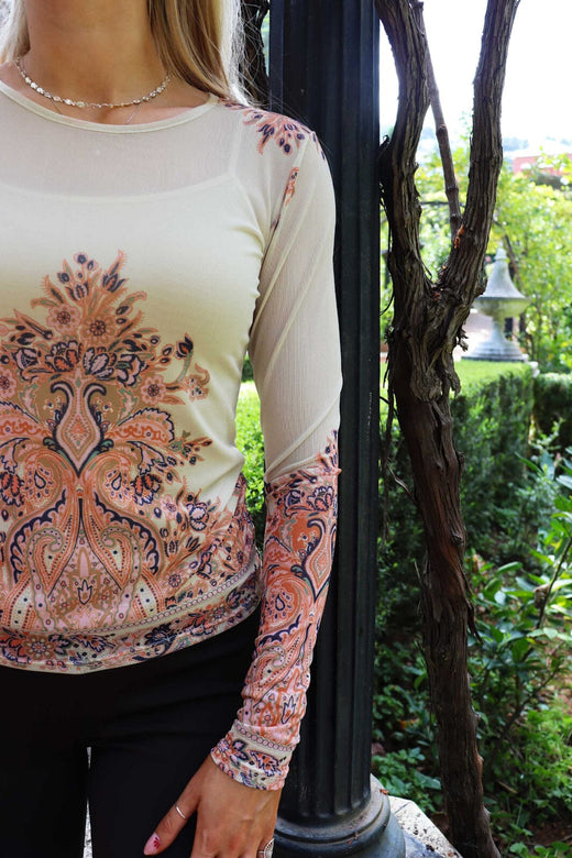 Liberte - Mesh Ls Tshirt 22065 - Creme Paisley Bluser 