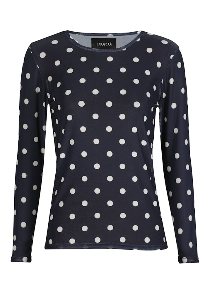 Liberte - Mesh Ls Tshirt 22065 - Navy Creme Big Dot T-shirts 