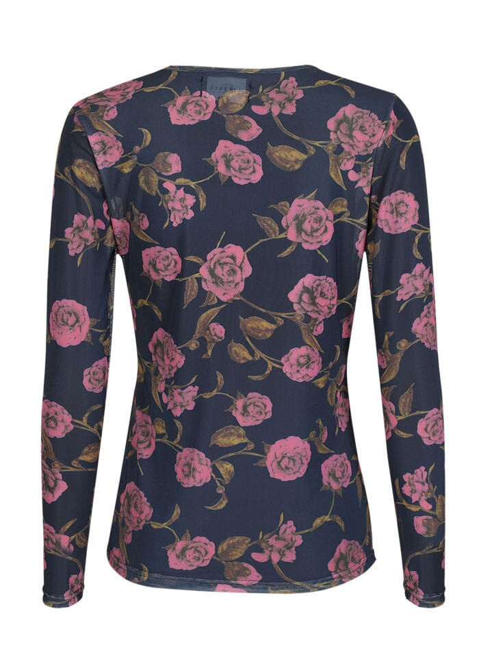 Liberte - Mesh Ls Tshirt 22065 - Navy Pink Rose T-shirts 