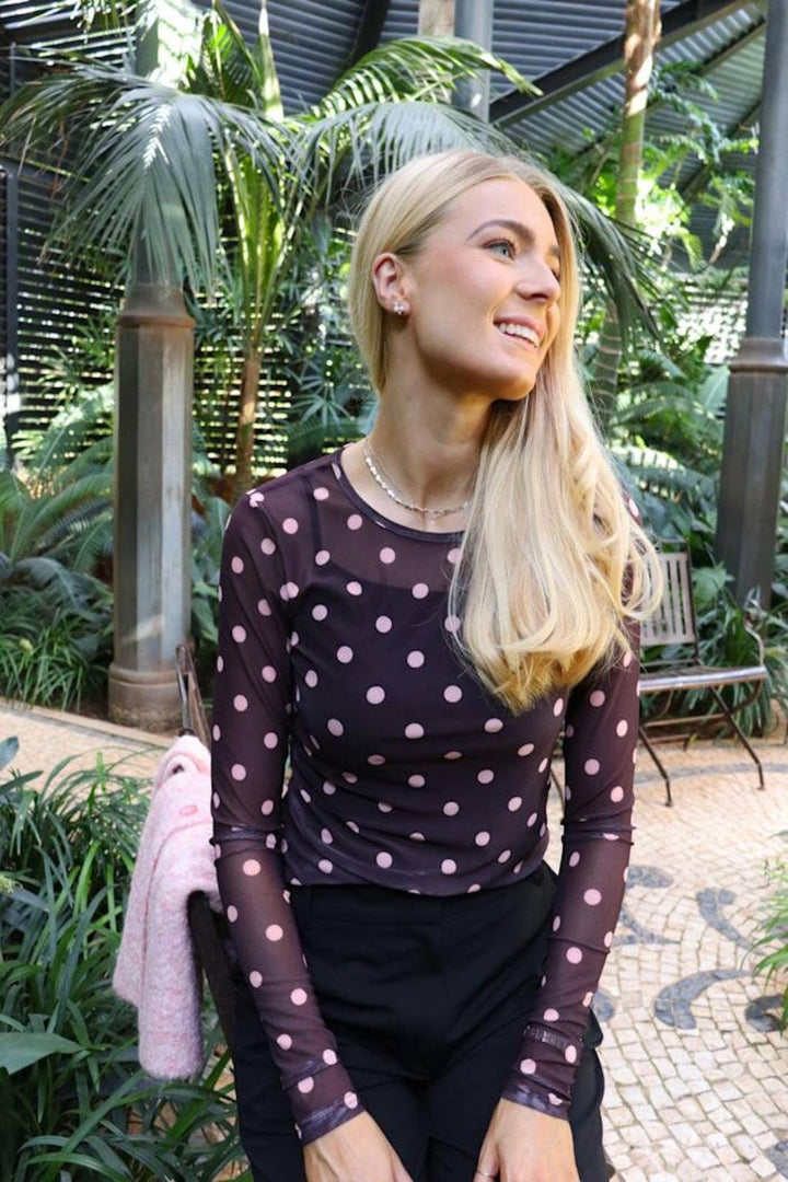 Liberte - Mesh Ls Tshirt 22065 - Plum Rose Big Dot T-shirts 