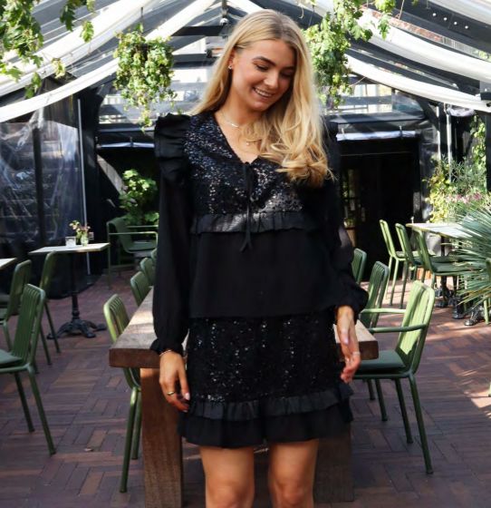 Liberte - Nor Ls Frill Blouse 22267 - Black Sequins Bluser 