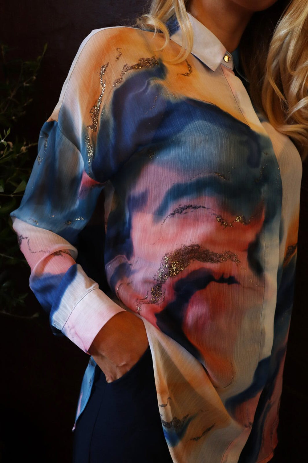 Liberte - Sarafina Ls Shirt 22306 - Blue Peach Gold Marble