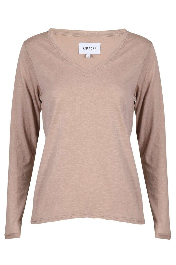 Liberte - Ulla-Ls-Vneck-Tshirt 22159 - Sand T-shirts 