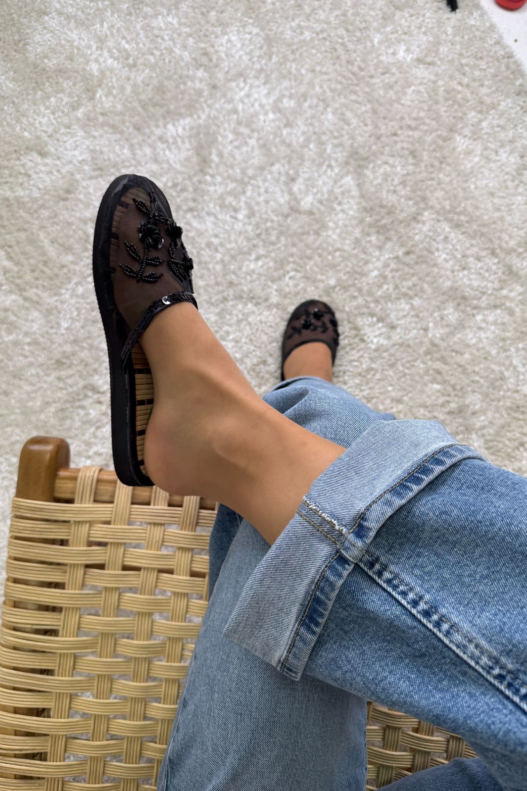 Mellow Moon - Flower Slipers - Black Sandaler 