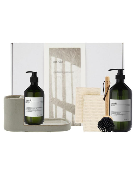 Meraki - Gift Box, Grey Holder + Nature Brush + Anti-odour Hand Soap, Forest Garden Dish Wash, 490|1000 Ml|ml - 900002925