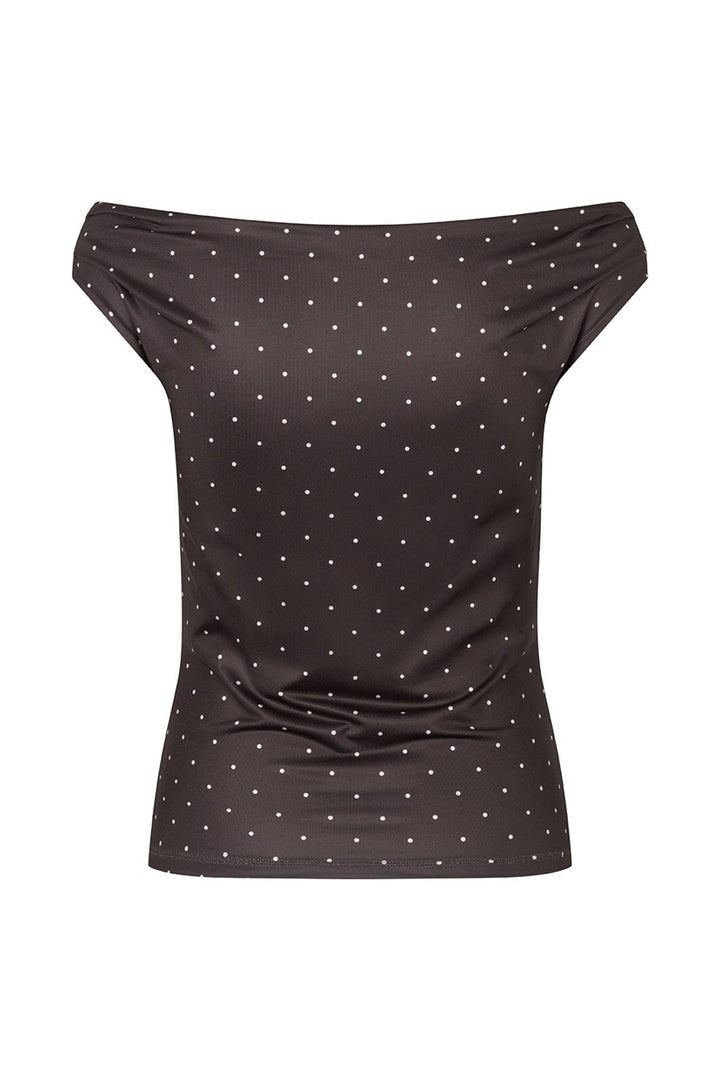 Modström - Himamd Print Off-Shoulder Top 59321 - 11188 - Seal Brown Dot