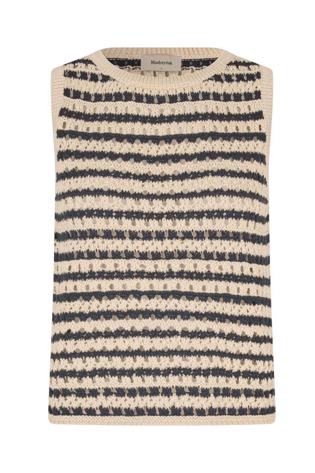 Modström - Vestermd Stripe Top 59055 - 11516 - Navy Summer Sand Strikbluser 