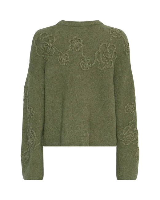 Moss Copenhagen - Mschmiabelle Hope Pullover Emb 19400 - Olivine Flower Strikbluser 