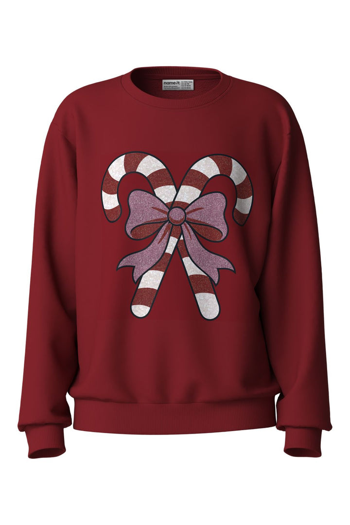 Name It - Nkfvertrud Ls Nreg Sweat - 5129014 Red Dahlia Candy Canes