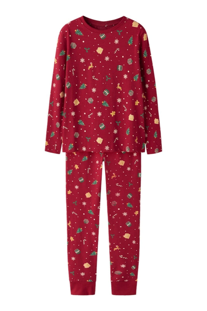 Name It - Nknvismas Ls Nightset - 4879844 Jester Red Xmas Aop Red Nattøj 