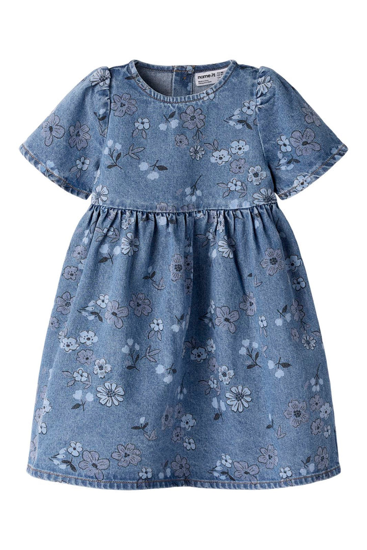 Name It - Nmfanna Ss Loose Dress 2633-Im - 5101306 Medium Blue Denim Flower