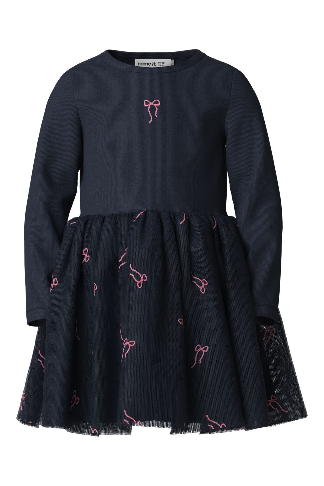 Name It - Nmfveross Ls Tulle Dress - 5166285 Navy Blazer Bow