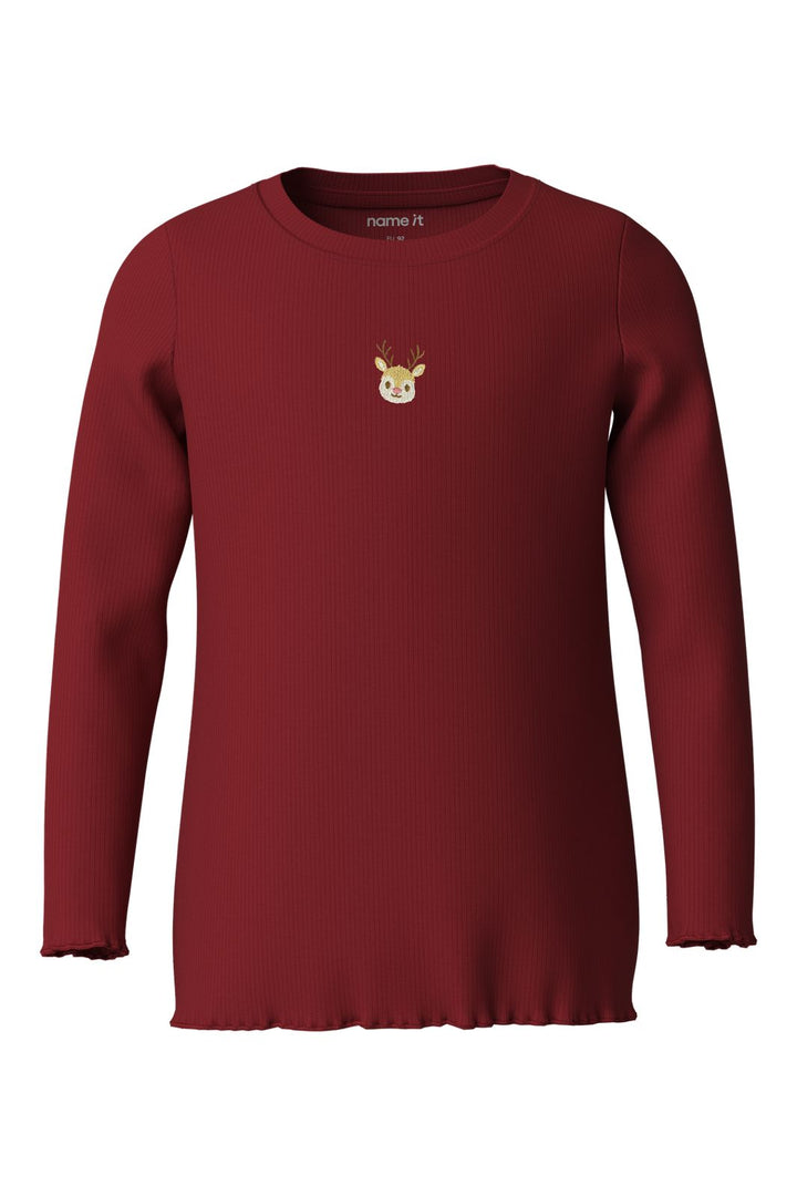 Name It - Nmfvivemmas Ls Slim Top - 5129010 Red Dahlia Reindeer