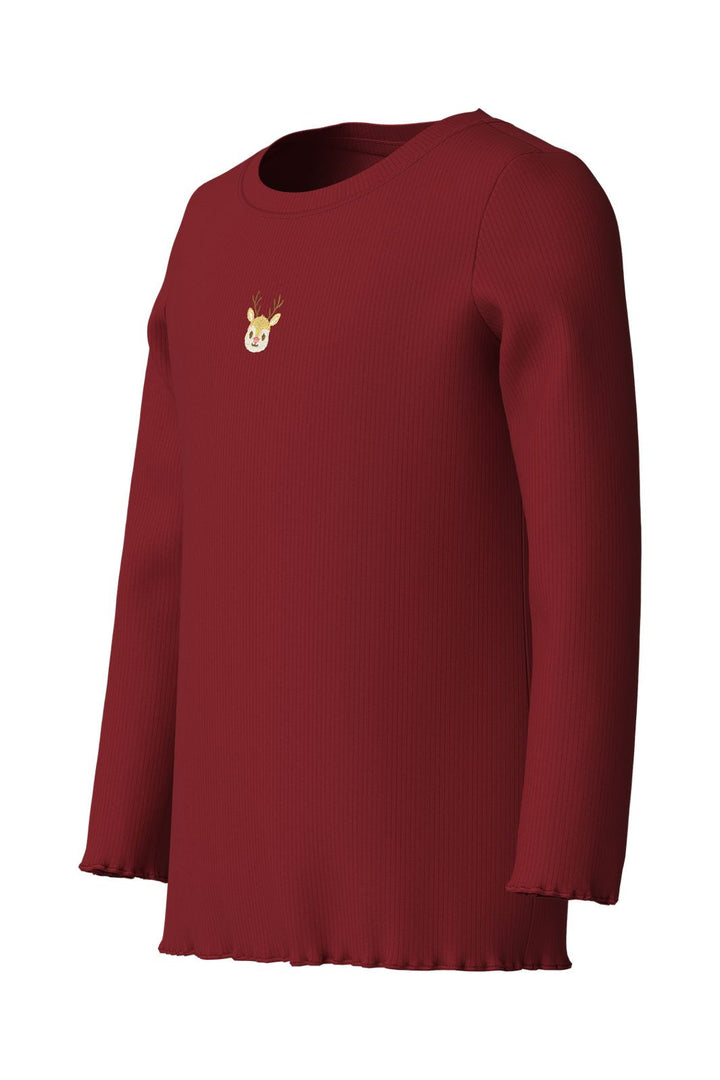 Name It - Nmfvivemmas Ls Slim Top - 5129010 Red Dahlia Reindeer