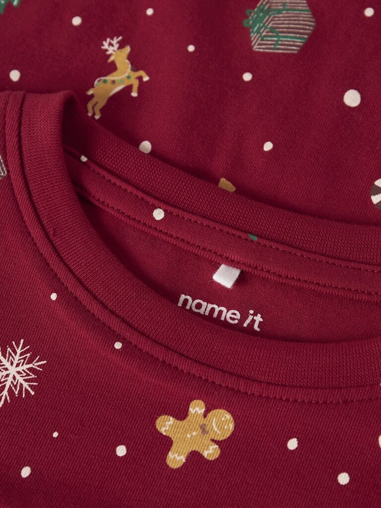 Name It - Nmnvismas Ls Nightset - 4879856 Jester Red Xmas Aop Red Nattøj 
