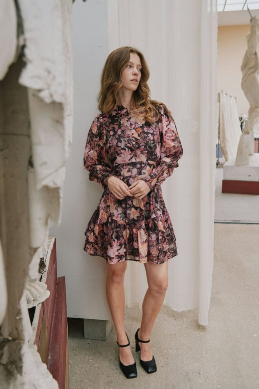 Neo Noir - Aberto Big Flower Dress 166923 - 100 - Black Kjoler 