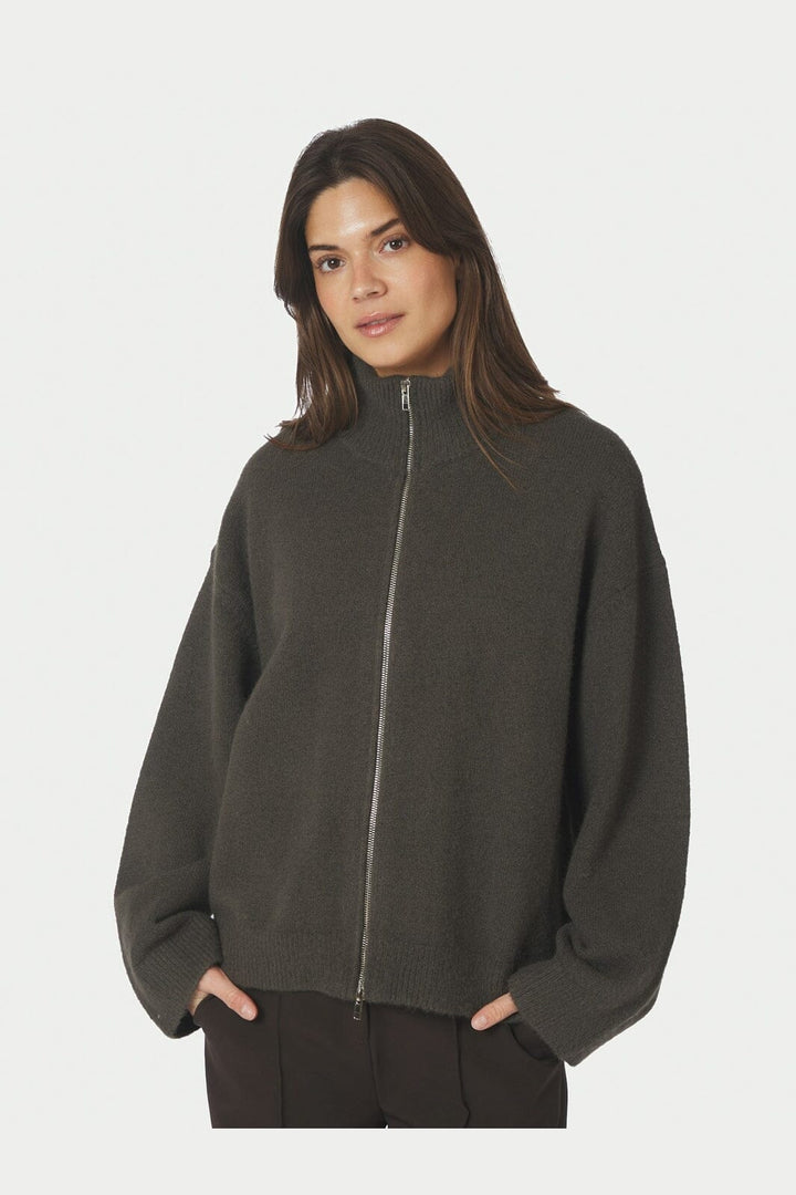 Neo Noir - Asley Zip Knit Cardigan 164973 - 456 - Moss Green