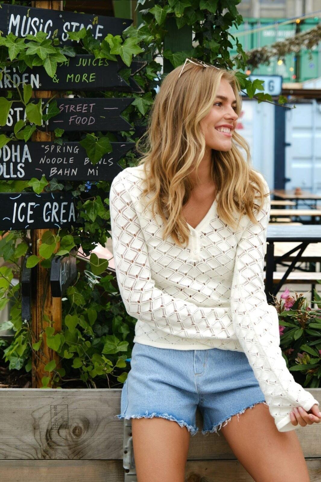 Neo Noir - Aston Stitch Knit Blouse 164486 - 121 - Off White Bluser 