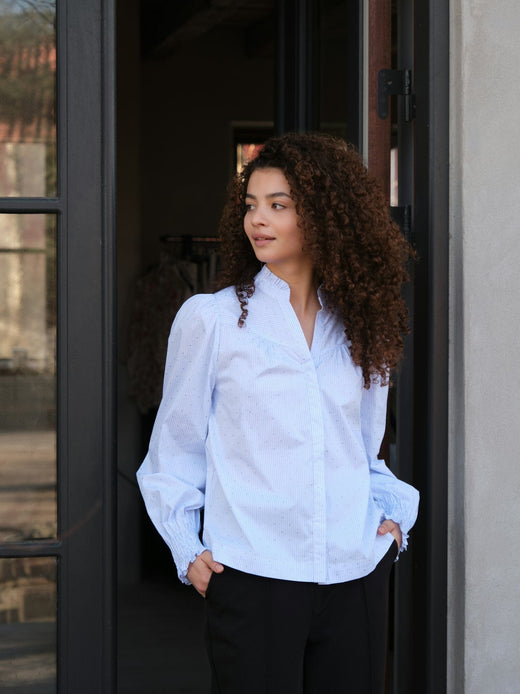 Neo Noir - Astrida Stripe Stone Blouse 167292 - 145 - Light Blue Bluser 