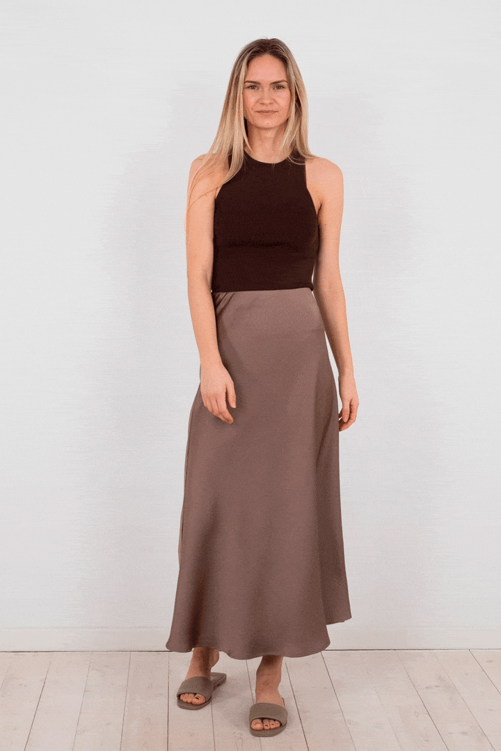 Neo Noir - Bovary Crepe Satin Skirt - Dusty Brown Nederdele 