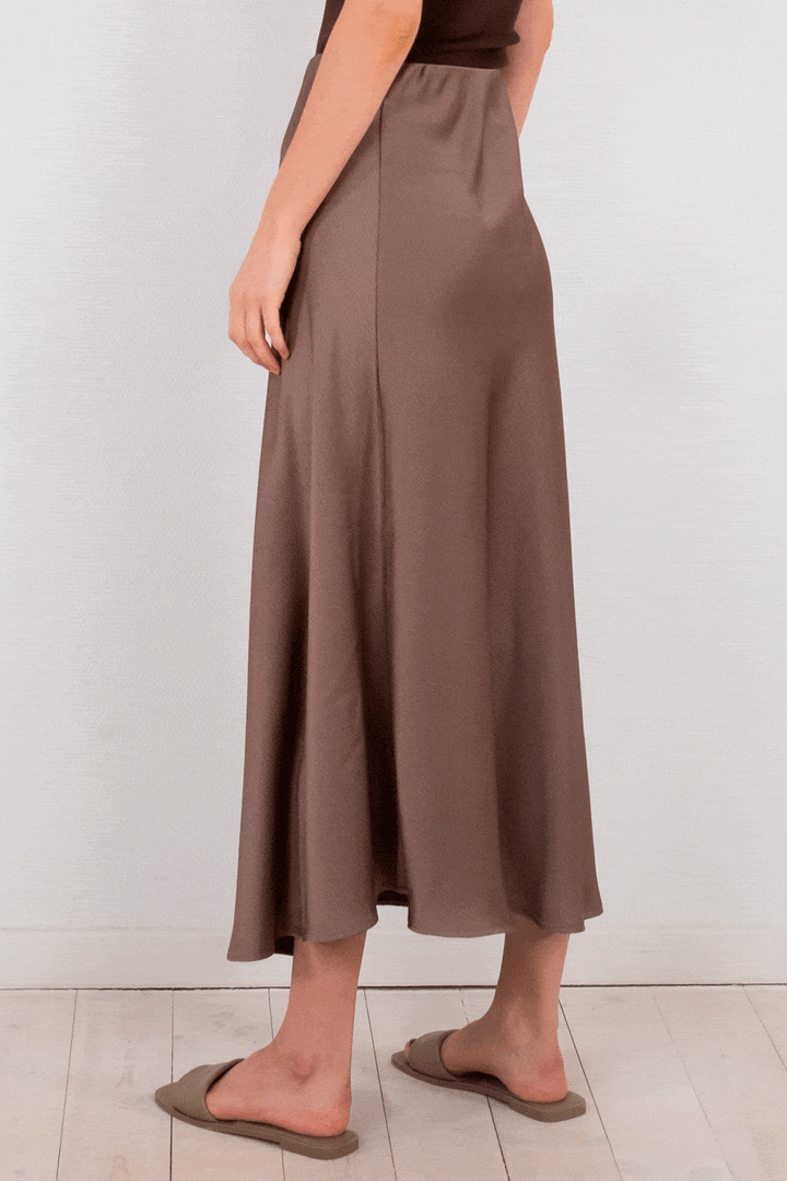 Neo Noir - Bovary Crepe Satin Skirt - Dusty Brown Nederdele 