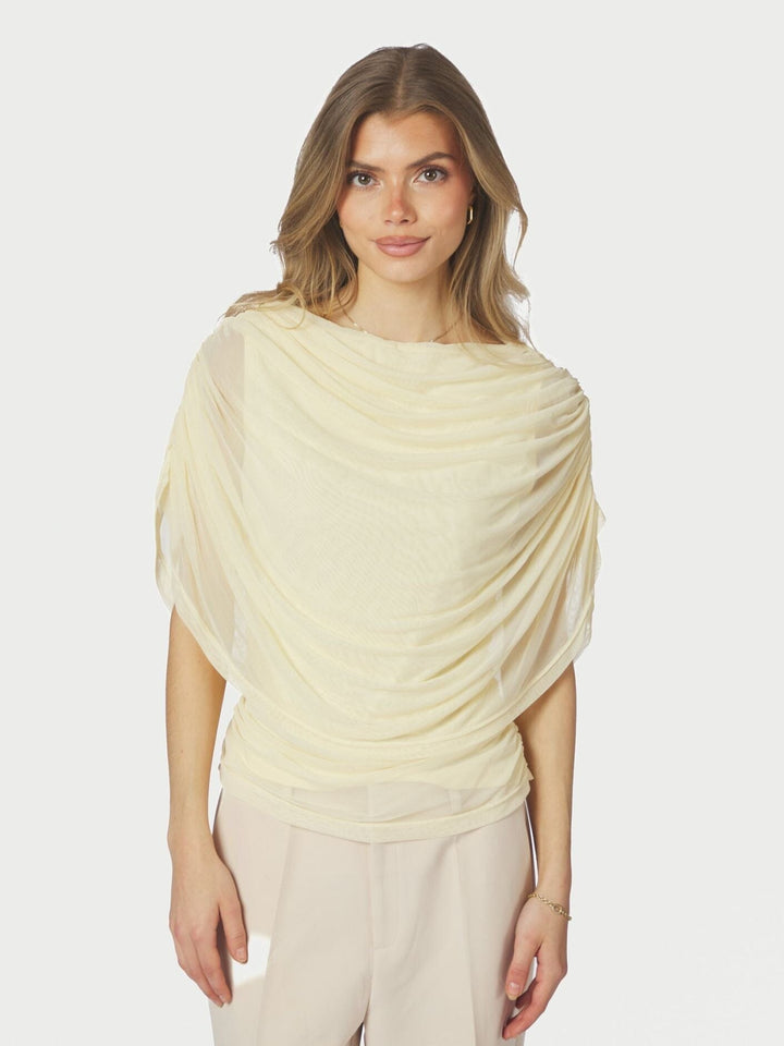Neo Noir - Cottuna Drapy Mesh Top 167205 - 191 - Light Yellow Toppe 