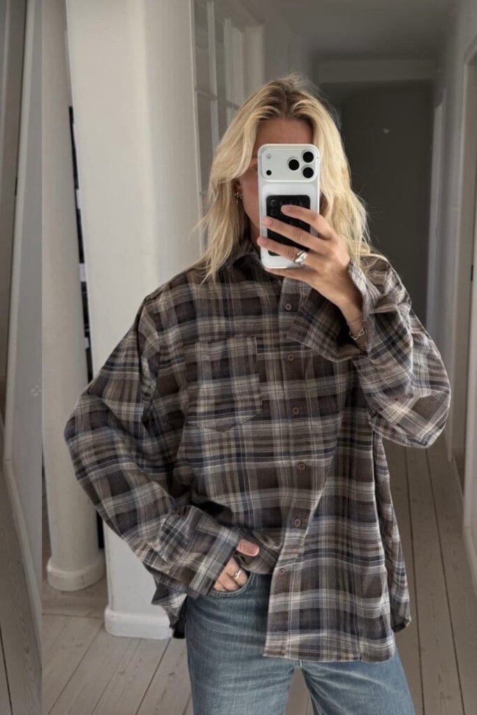 Neo Noir - Dalma Flannel Check Shirt 171678 - 189 - Warm Grey Skjorter 