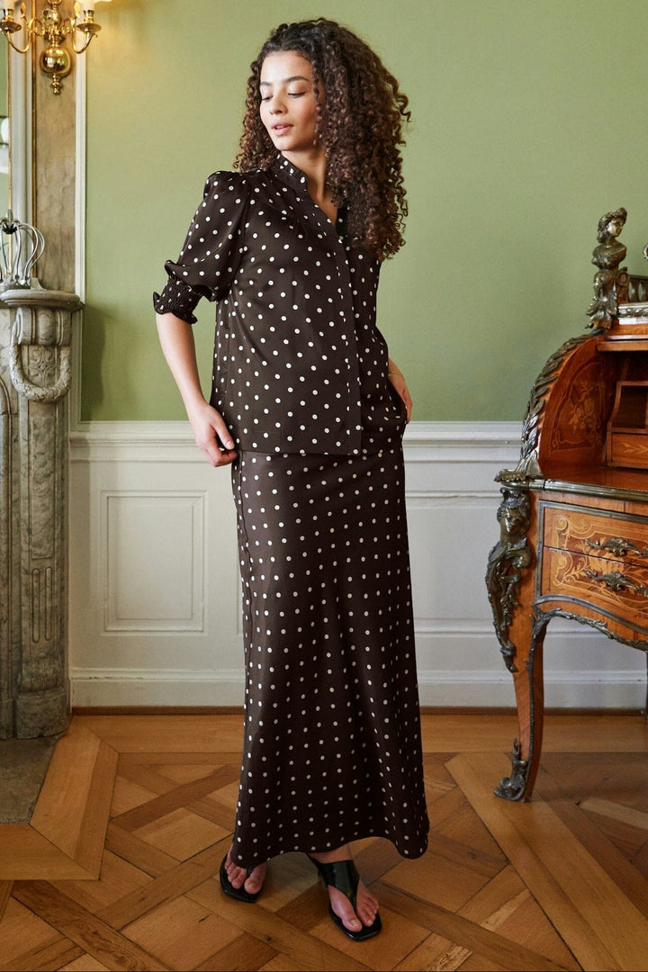 Neo Noir - Diana Dot Blouse 168484 - 676 - Dark Brown Bluser 