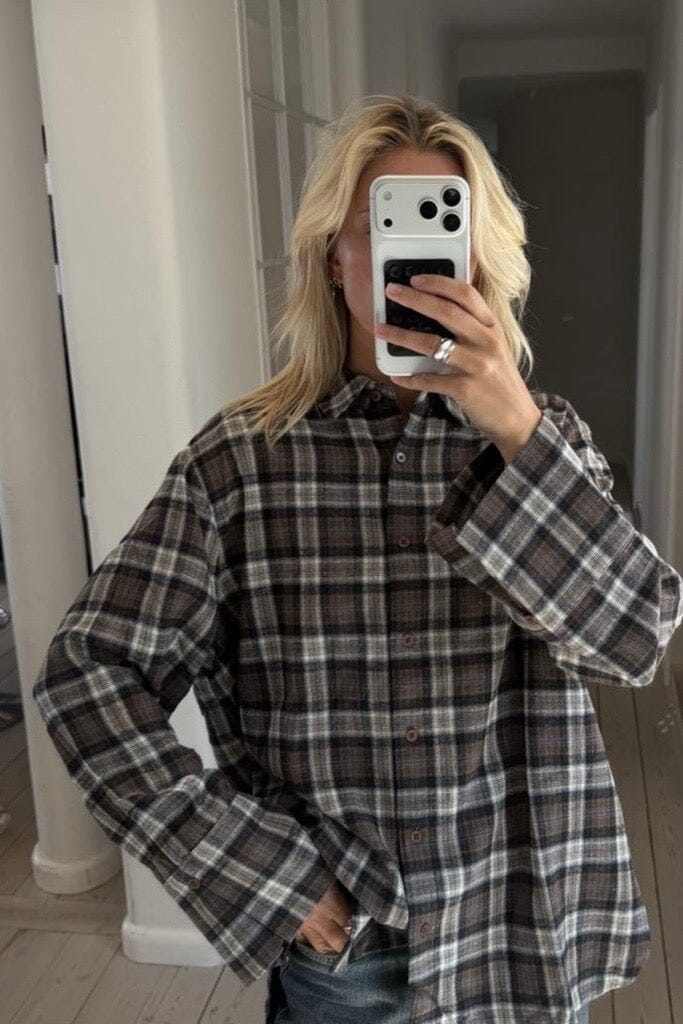 Neo Noir - Dita Flannel Check Shirt 171676 - 811 - Dark Taupe Skjorter 