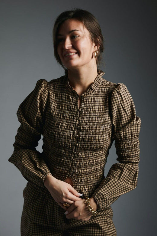 Forudbestilling - Neo Noir - Falka Check Blouse 165125 - 210 - Brown Bluser 