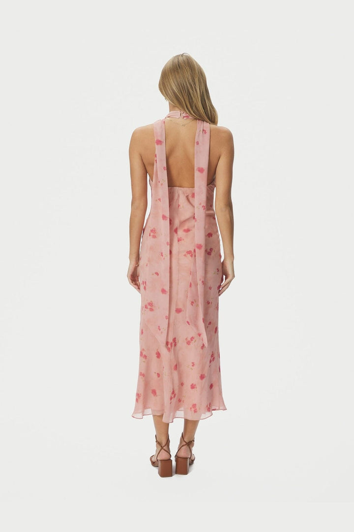 Neo Noir - Fiona Blurred Flower Halter Neck Dress 167918 - 754 - Light Pink