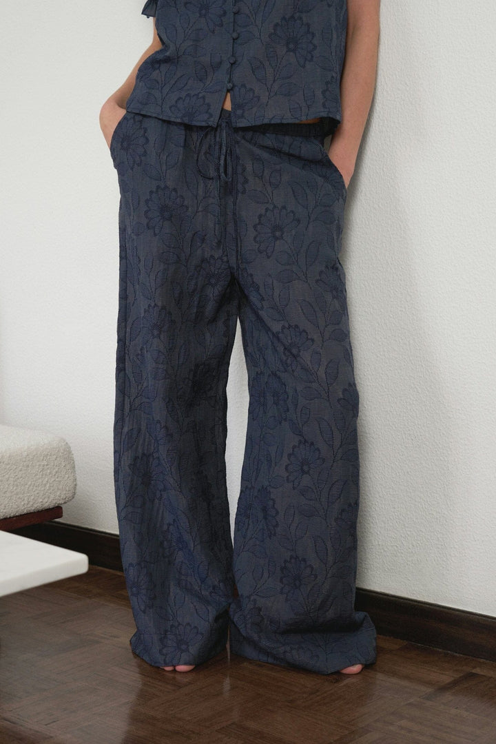 Neo Noir - Heifa Flower Stripe Pants 168495 - 534 - Dark Blue Bukser 