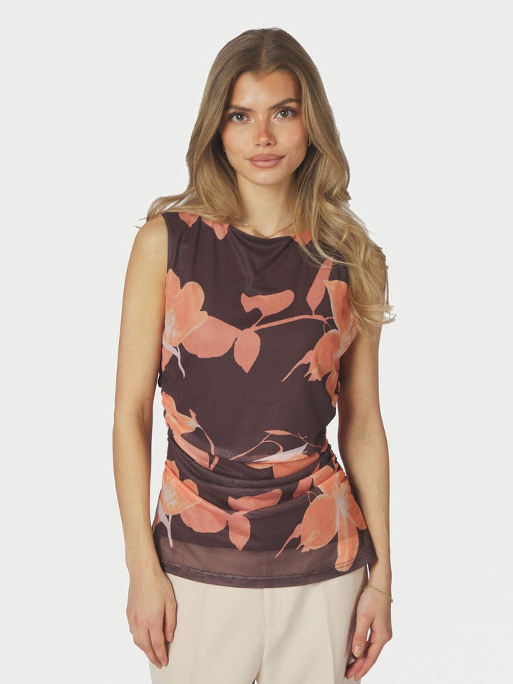Neo Noir - Liblana Flower Mesh Top 168871 - 210 - Brown Toppe 