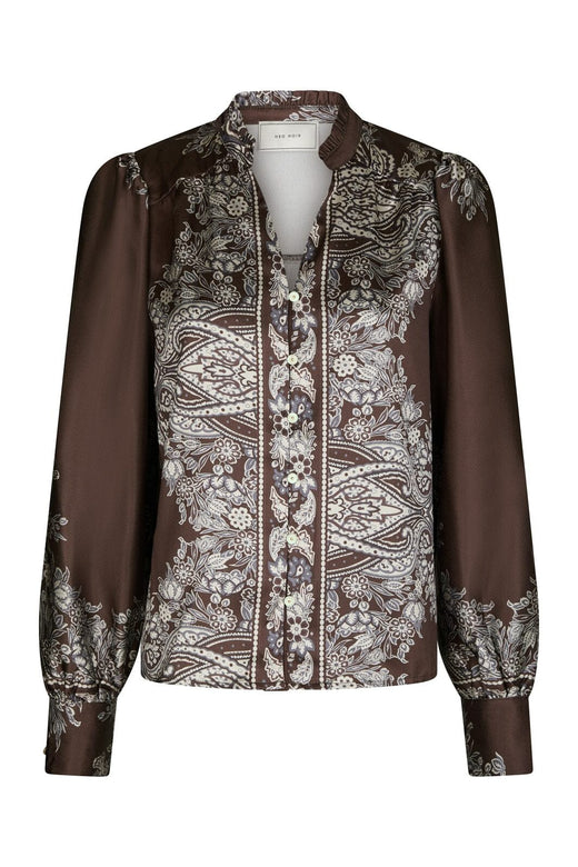 Neo Noir - Massima Paisley Border Blouse 160960 - 676 - Dark Brown