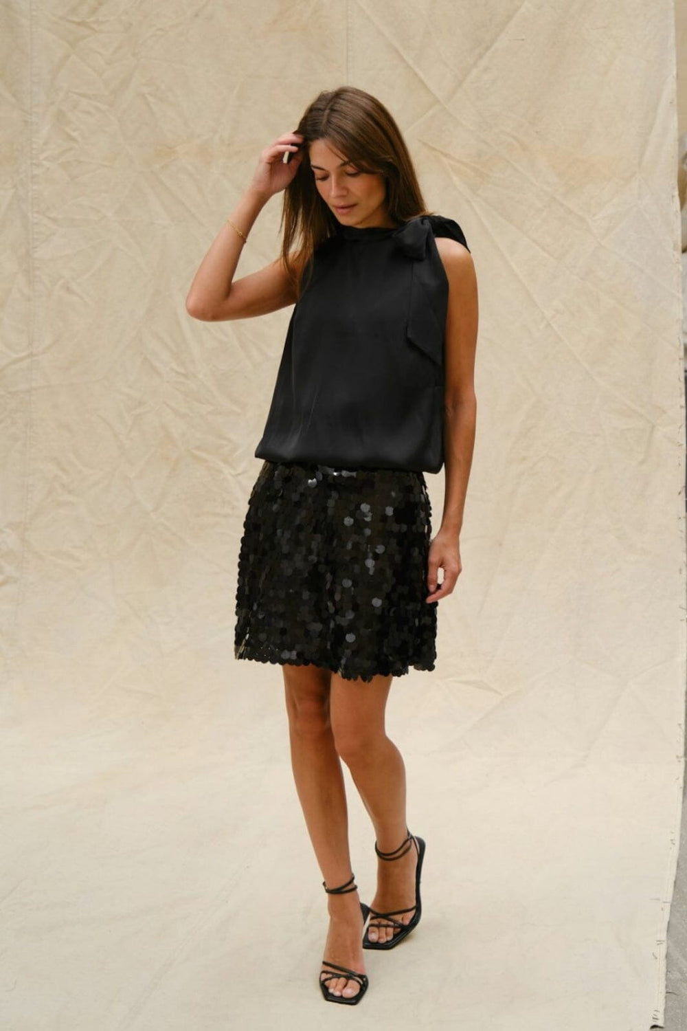 Neo Noir - Miva Big Sequins Skirt 165919 - 100 - Black Nederdele 