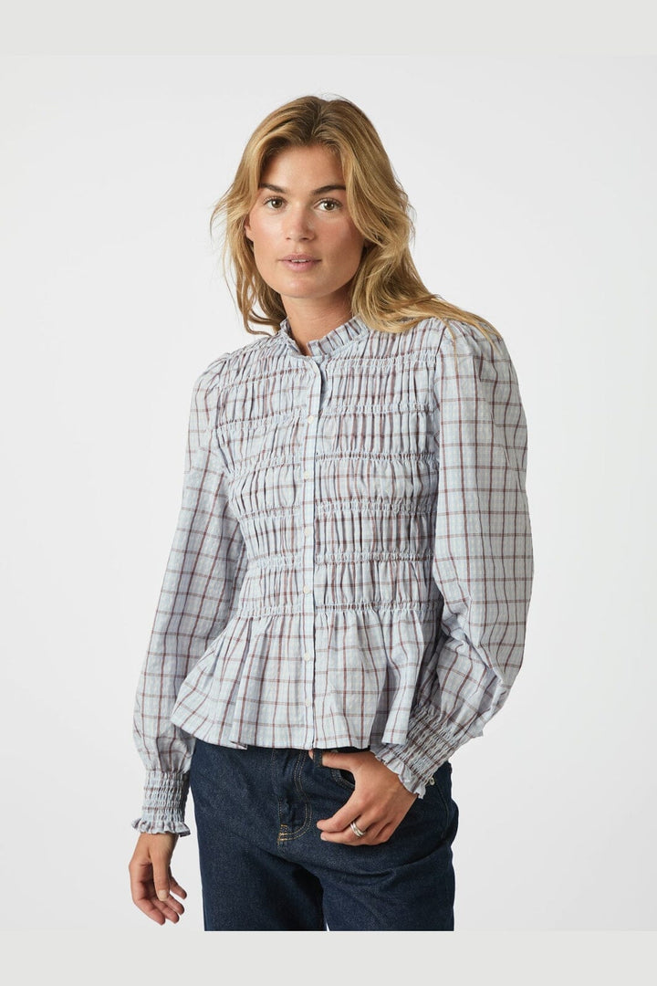 Neo Noir - Mocca Smock Check Blouse 166900 - 145 - Light Blue