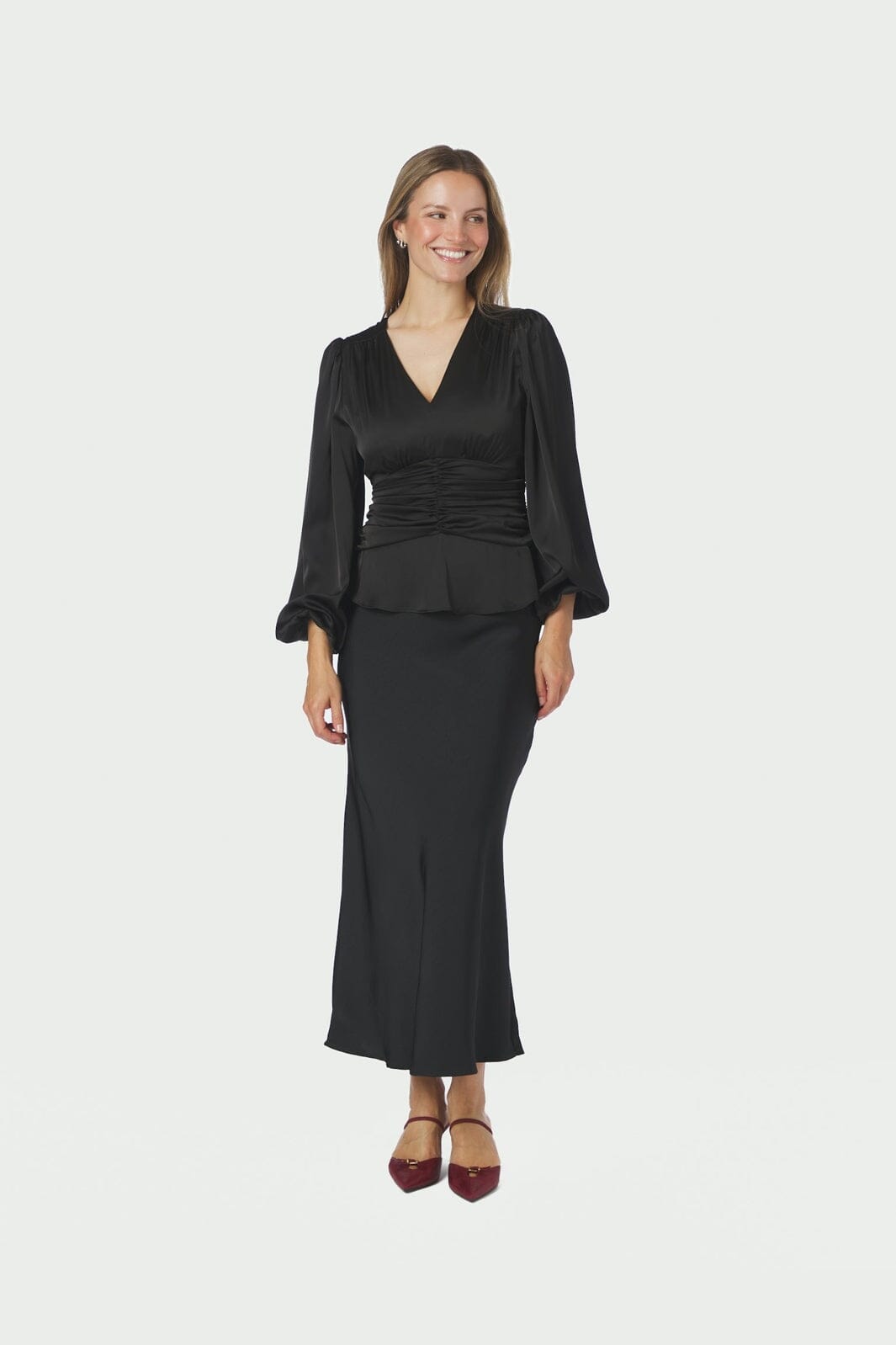 Neo Noir - Pascal Drapy Satin Blouse 171014 - 100 - Black