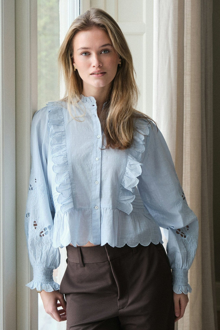 Neo Noir - Petrine Embroidery Blouse 161136 - 145 - Light Blue Skjorter 