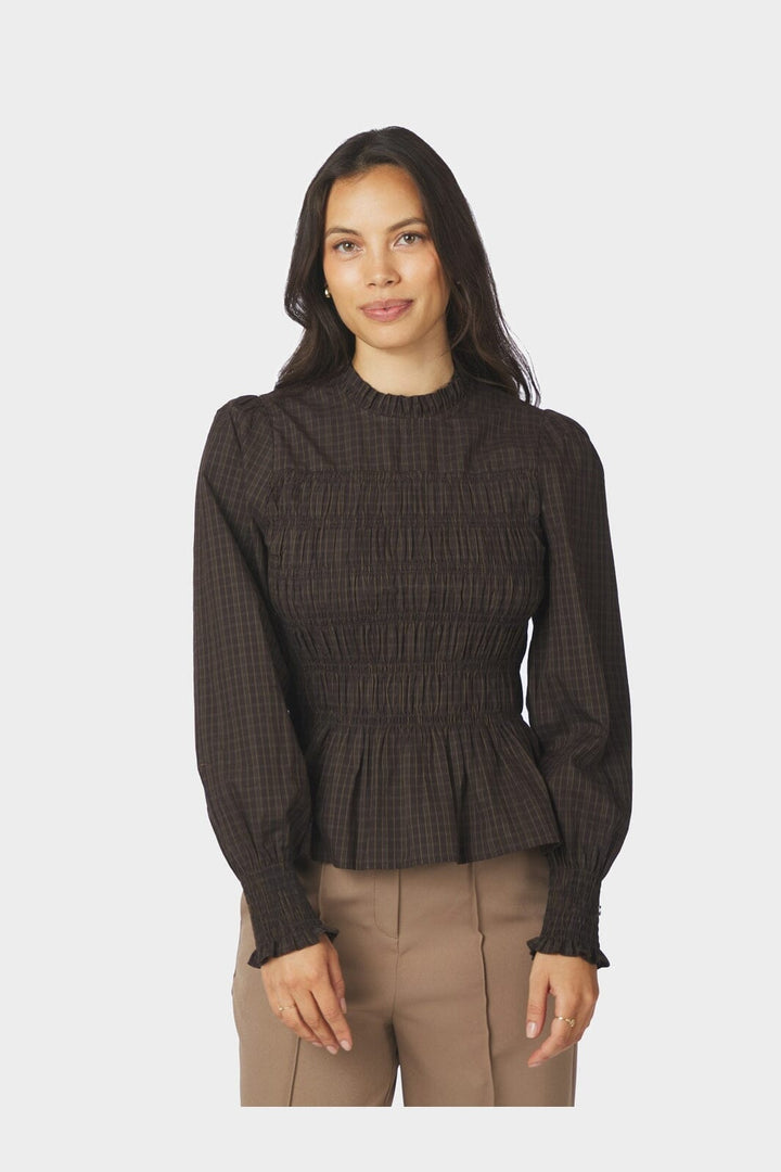 Neo Noir - Possa Big Check Blouse 170764 - 980 - Brown Check