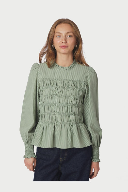 Neo Noir - Possa Stripe Blouse 167260 - 723 - Dusty Green