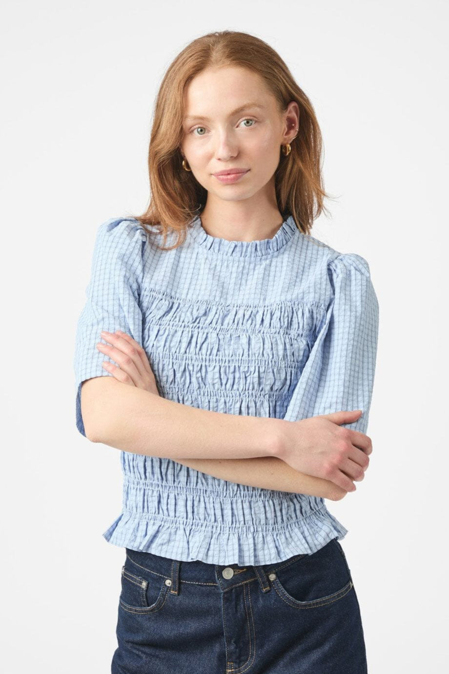Neo Noir - Possini Check Smock Blouse 164800 - 145 - Light Blue