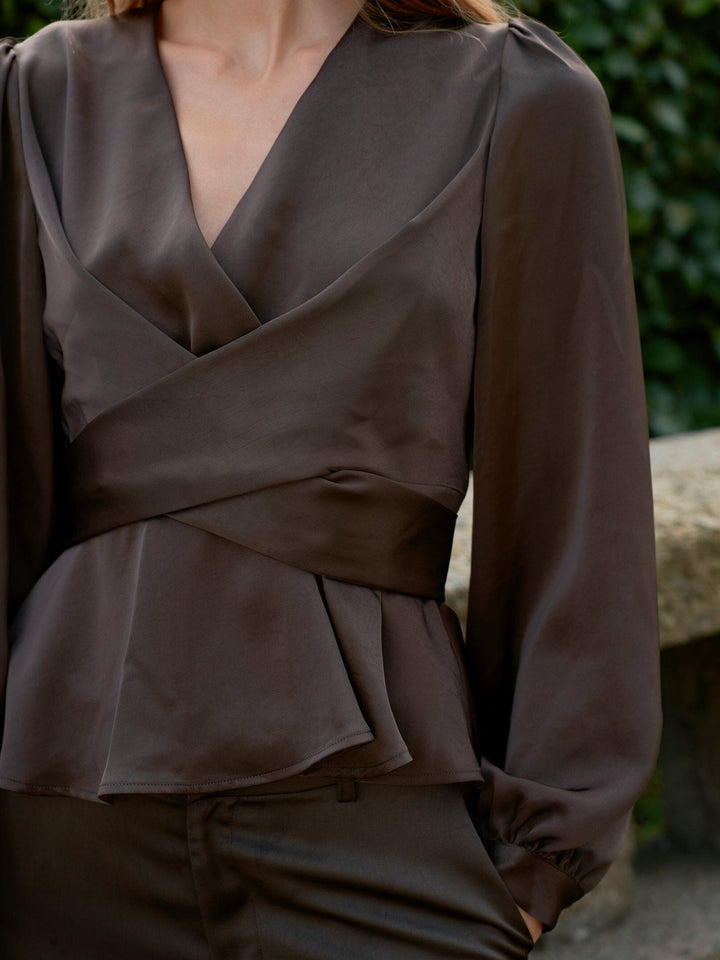 Neo Noir - Rista Heavy Sateen Blouse 164803 - 676 - Dark Brown Bluser 