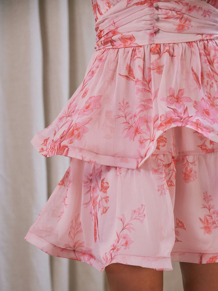 Neo Noir - Rivana Print Chiffon Dress 168848 - 170 - Pink Kjoler 