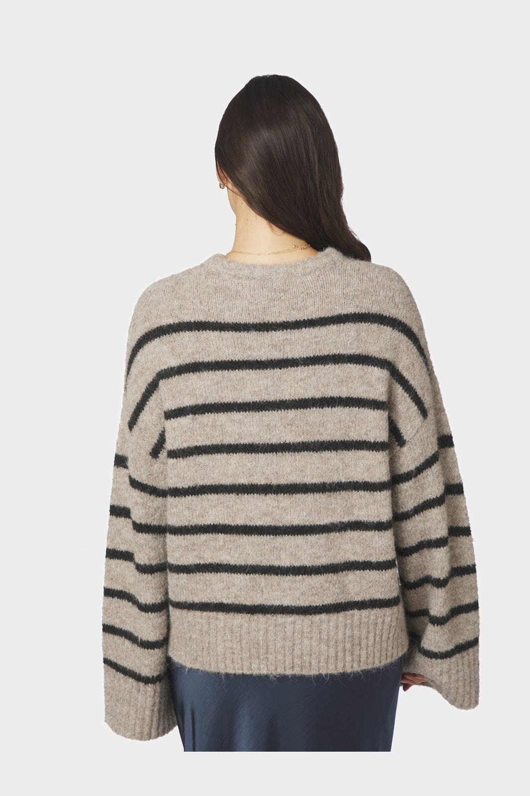 Neo Noir - Roeme Fluffy Stripe Knit 169708 - 976 - Beige Melange