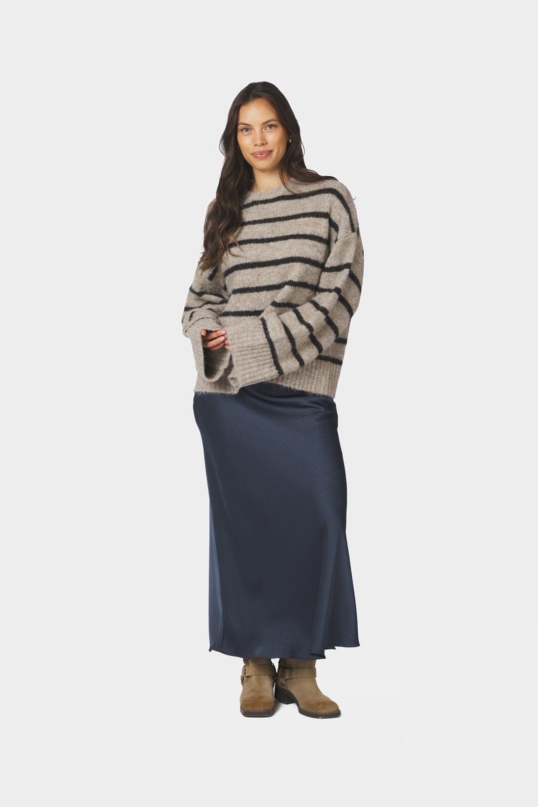 Neo Noir - Roeme Fluffy Stripe Knit 169708 - 976 - Beige Melange