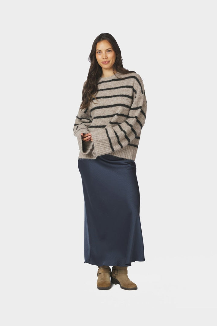 Neo Noir - Roeme Fluffy Stripe Knit 169708 - 976 - Beige Melange