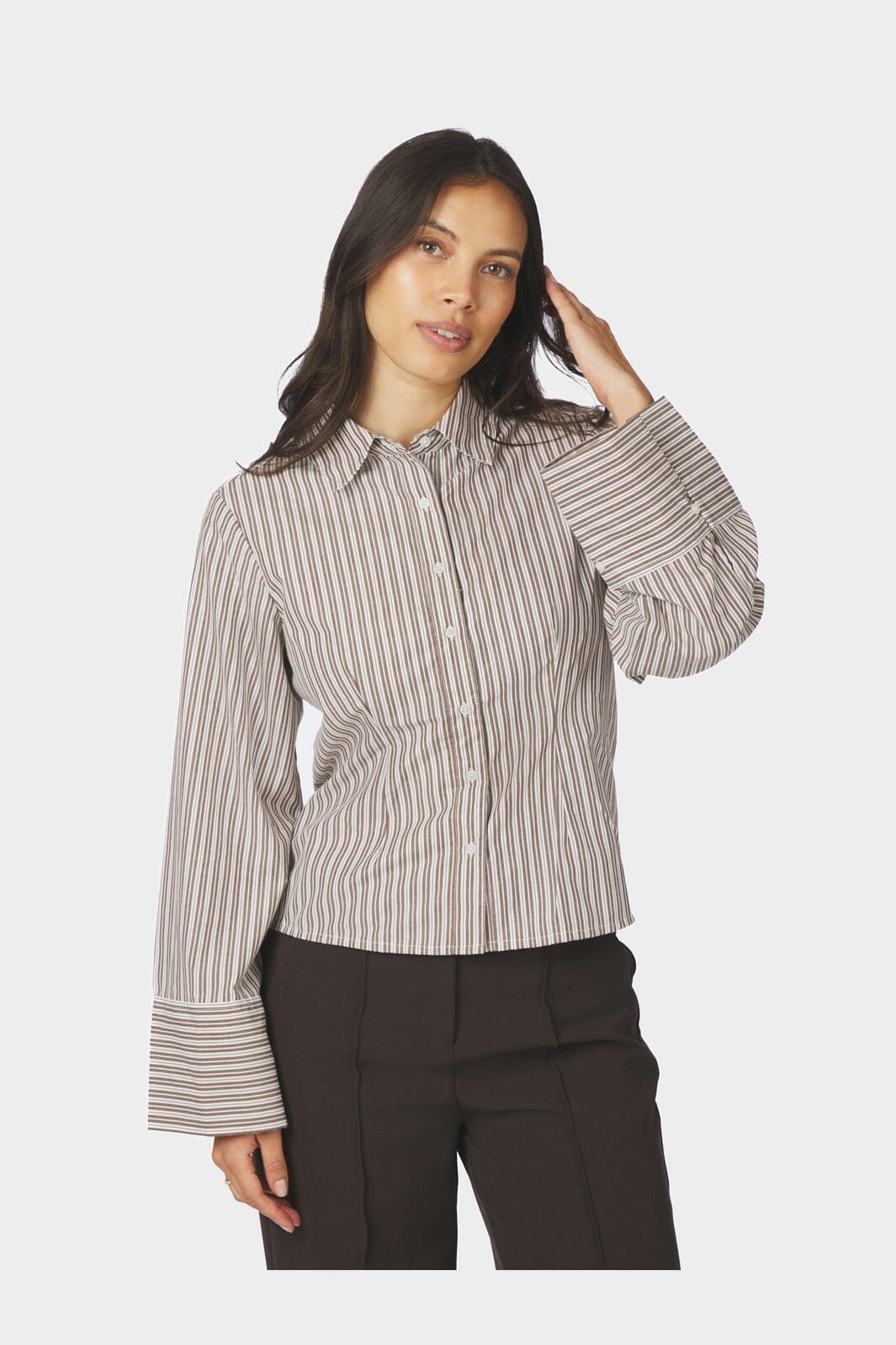 Neo Noir - Rosa Double Mix Stripe Shirt 170949 - 306 - Dusty Brown
