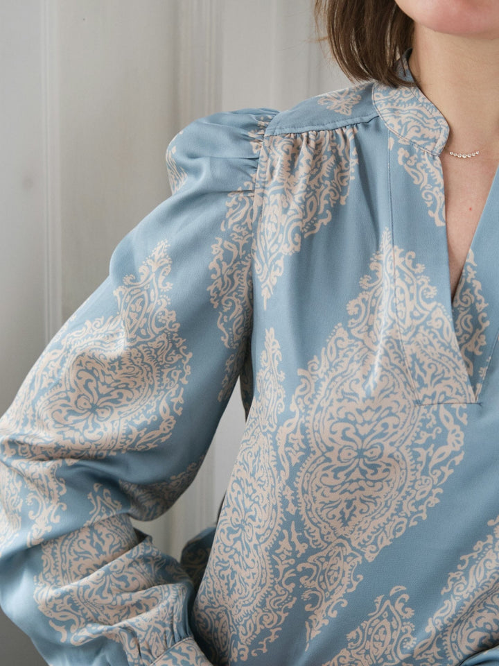 Neo Noir - Rosslyn Paisley Drop Blouse 163976 - 142 - Dusty Blue Skjorter 